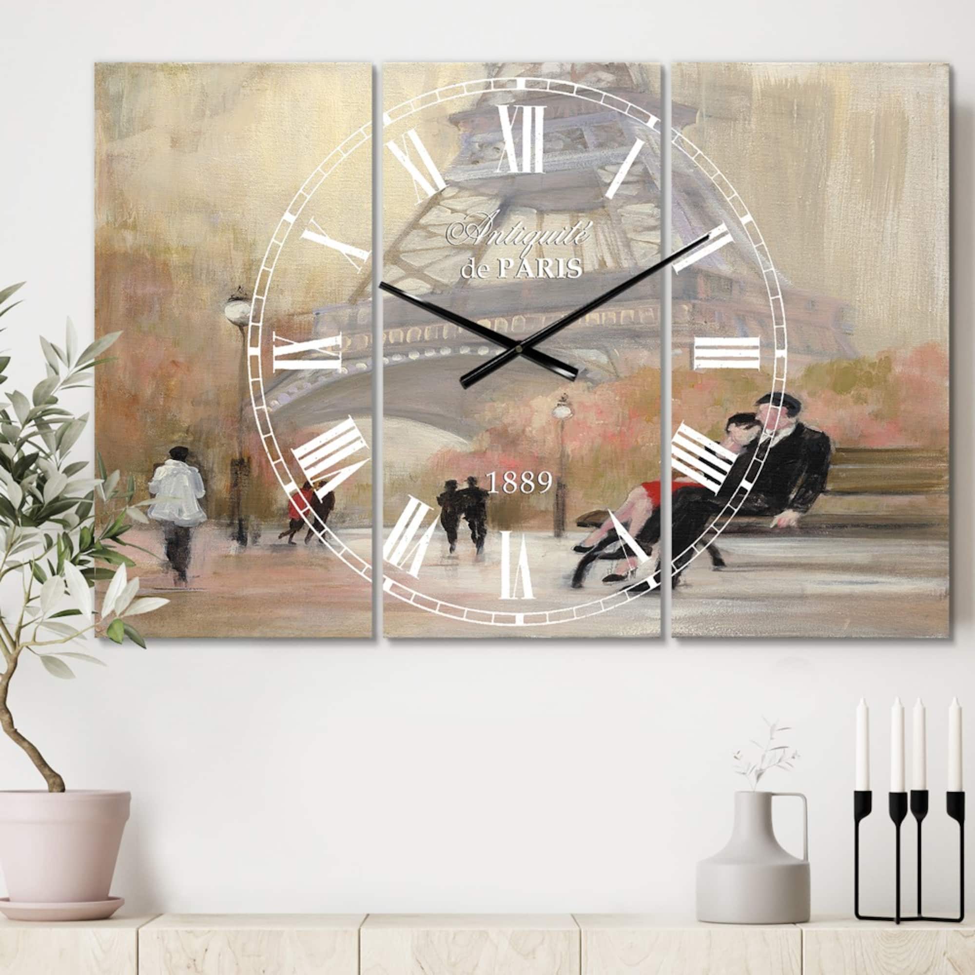 Designart Love In Paris VI Traditional 3 Panel Wall Clock